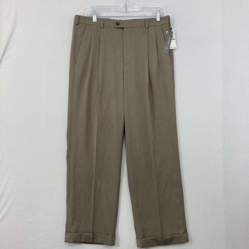 New Perry Ellis 32x29 Gray Brown Classic Fit Non Iron Travel Luxe Pants Office